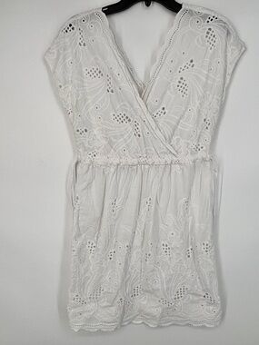 Cabi Womens Small Wrap Swim Cover Up Beach Dress White 100% Cotton Eyelet 5615